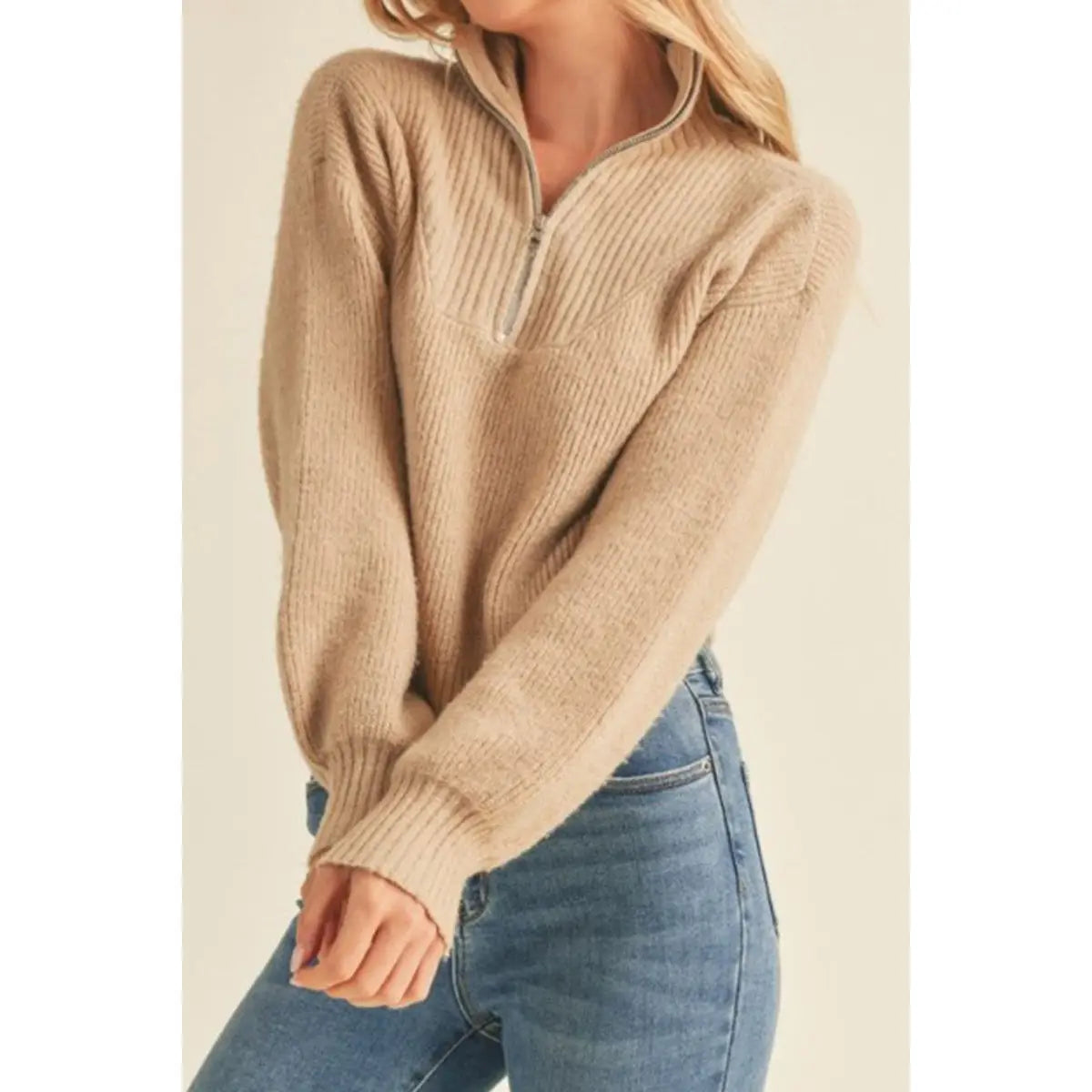 The Madi Mock Neck Half Zip Up Sweater