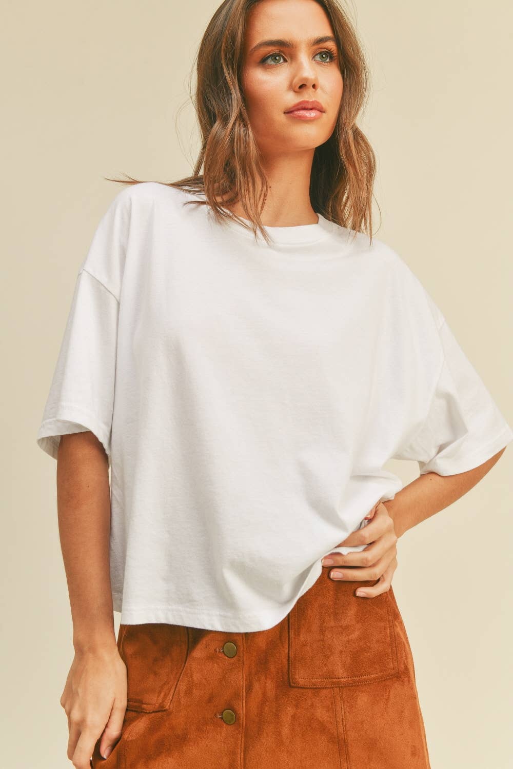 Blank Long Cropped Short Sleeve T-Shirt